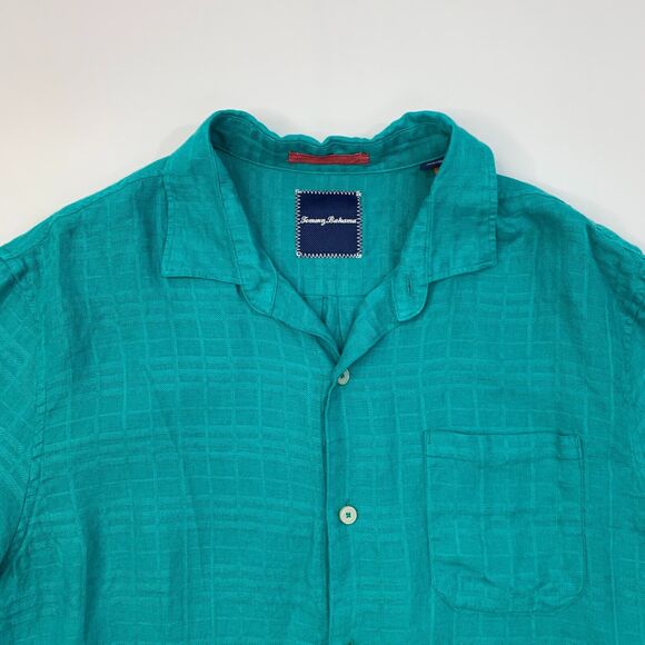 Tommy Bahama Linen Camp Shirt Mens L Large Kale Green Pocket Button Up Big Bossa - Picture 3 of 9